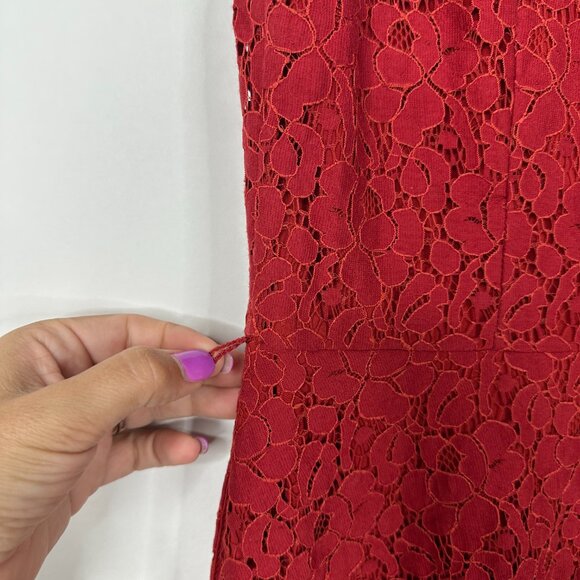 2/$30 White House Black Market Lace Fit and Flare Dress No Belt Red 8 #A0034 - Picture 6 of 10